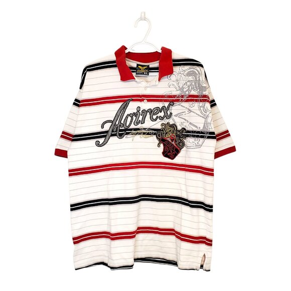 Vintage y2k Avirex short sleeve polo striped shirt white size XL - Picture 1 of 5